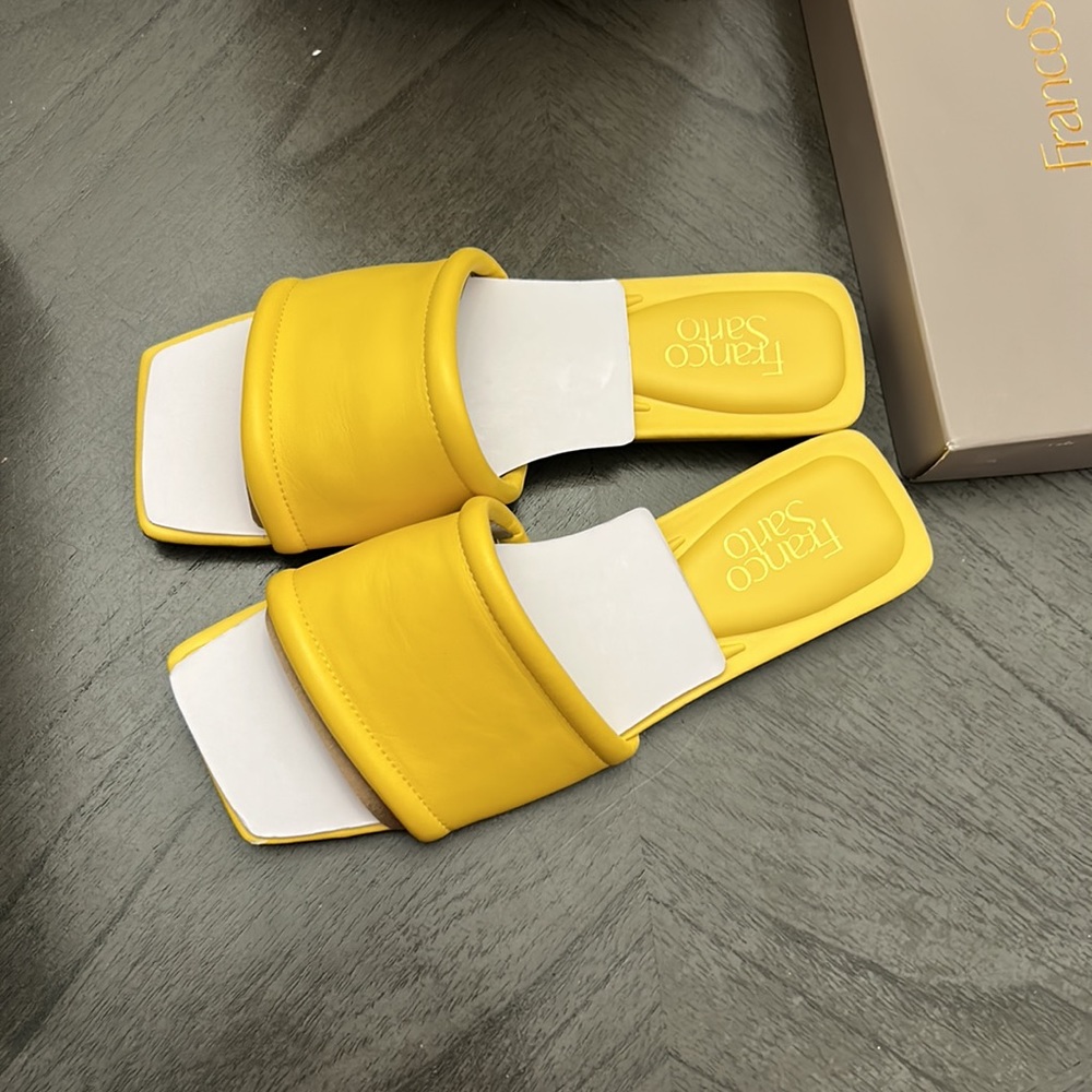 FRANCO SARTO CAVEN LEATHER SQUARE TOE SLIDE SANDALS - Picture 8 of 10